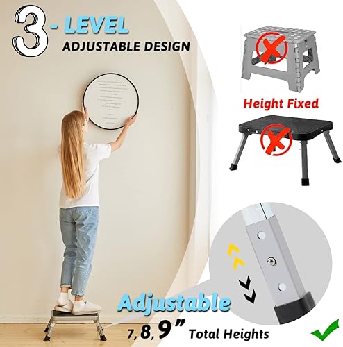 Miniatura 4 de Double Elite Paquete de 2 taburetes ajustables para vehículos recreativos para adultos, incluye 3 niveles (789 pulgadas), taburete plegable pequeño,