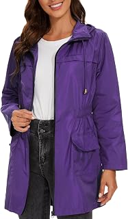 Rain Jacket Women Waterproof with Hood Windbreaker Jacket Travel Rain Coat Packable Lightweight Long Raincoat