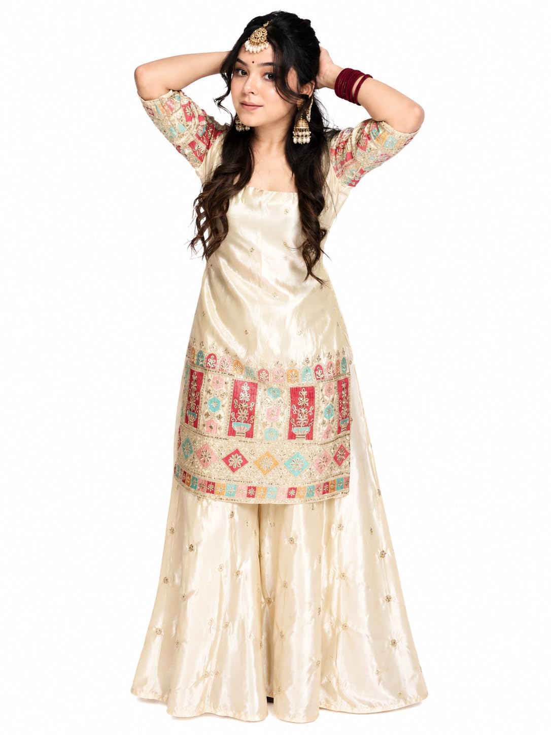 Silk Embroidered Kurta And Anarkali Sharara Set With Dupatta, Kurta Set | 3-Piece Festive Ethnic Wear for Women | Ethnic Kurta Set for Women | Function, Office-Party & Festive Traditional-picture-40