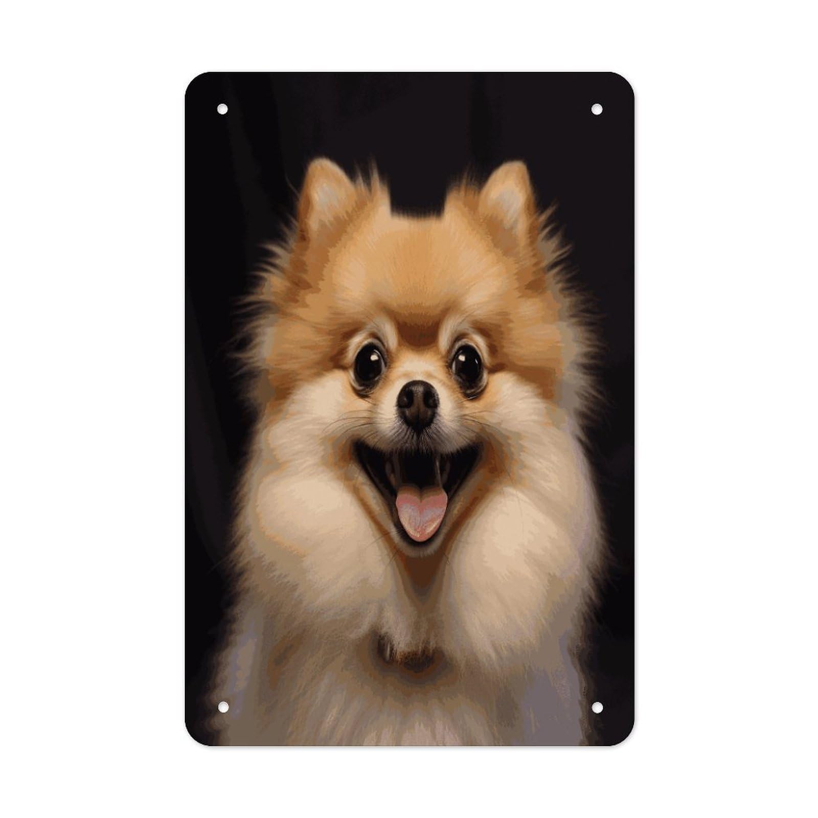 Btcowzrv Style Happy Short-Haired Pomeranian Metal Tin Sign Wall Decor Hanging Plaque