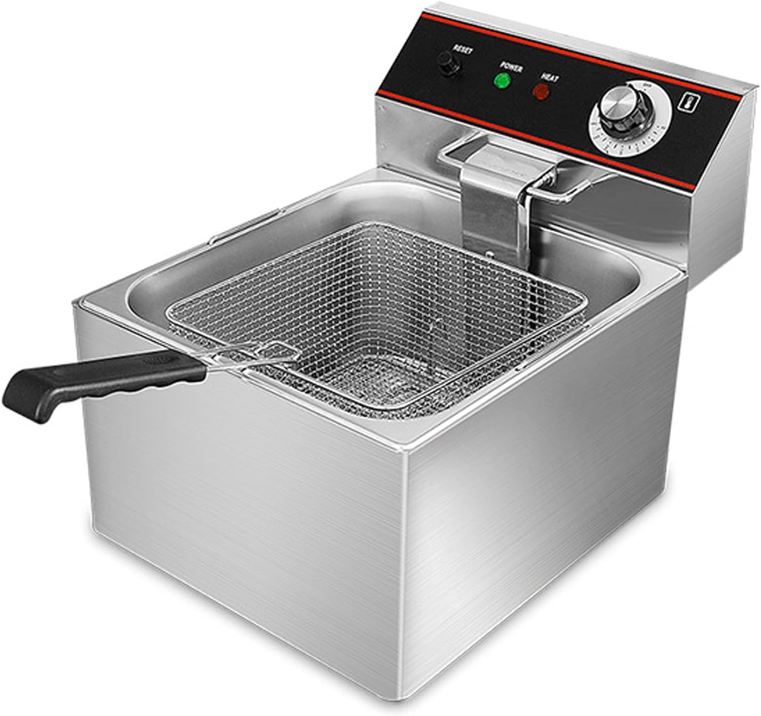 Friggitrice commerciale, friggitrice elettrica da 3000 W, friggitrice commerciale in acciaio inox da 6 litri con cestello per uso in cucina, ristorante, casa e cucina Friggitrice elettrica da banco
