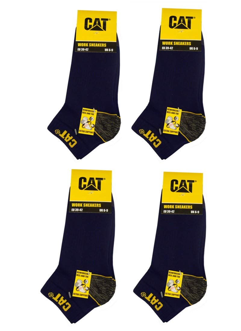 CAT Caterpillar 39-42/43-46/47-50 - 12 paia di calzini corti da lavoro a forma di sneaker/sneakers da lavoro, colore nero, blu, grigio
