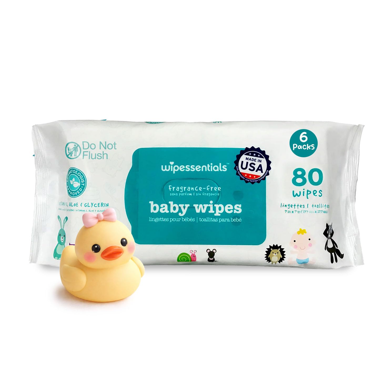 WipeEssentials Baby Wipes, Unscented Hypoallergenic Wet Wipes for Sensitive Skin, Alcohol Free Baby Essentials Wipes, Water-Based Wipes 6-Pack (80