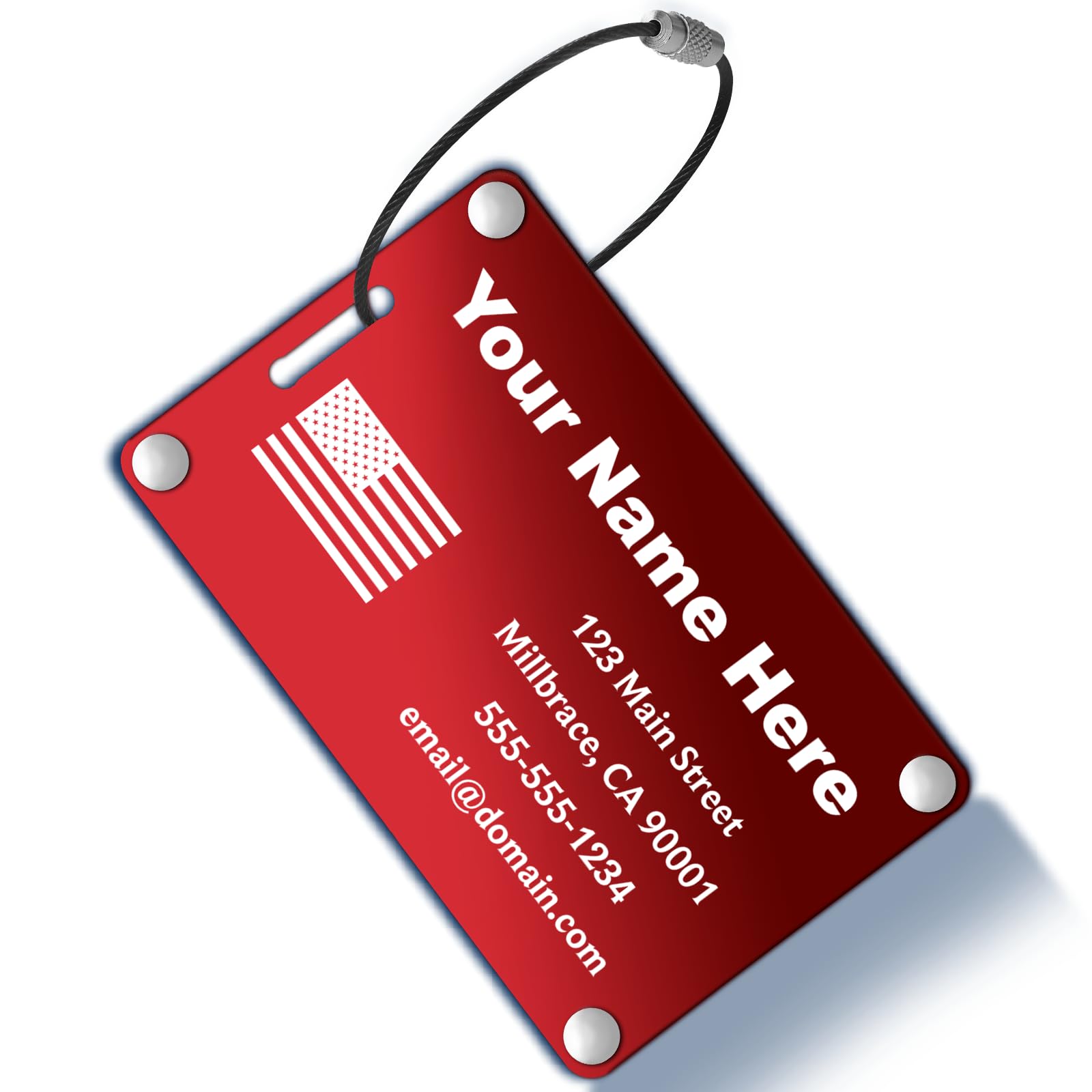 KCULE Personalized Metal Luggage Tags for Suitcases, Backpacks and Bags with Your Personalized Text (Red)