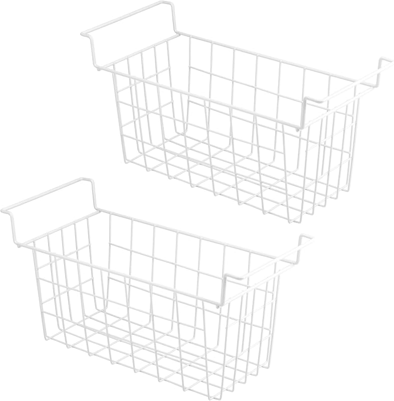 Chest Freezer Organizer Bins 16.5in Metal Wire Baskets | Deep Freezer Storage Baskets with Hanging Handles for Bottom Freezer, Set of 2
