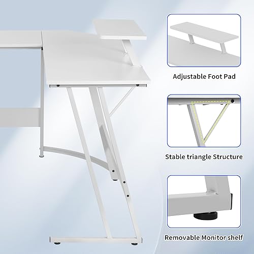 Miniatura 19 de Escritorio esquinero para juegos en forma de L con escritorio grande para estudiar, trabajar y jugar para el hogar y el lugar de trabajo, color