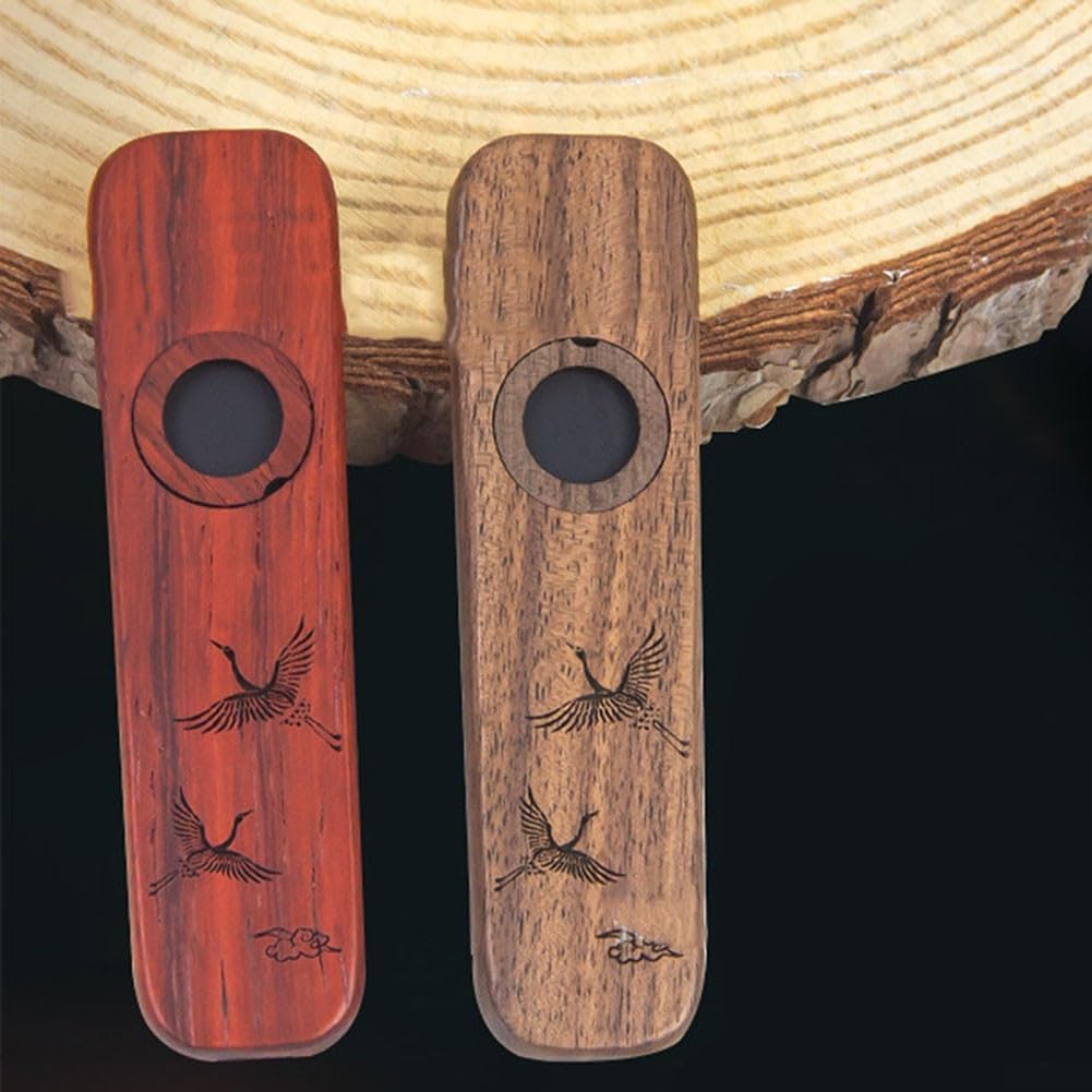 Kazoo en bois pour débutants – Instrument à vent folk en acajou avec diaphragmes, cadeau de musique de fête pour guitare et ukulélé (noyer noir)