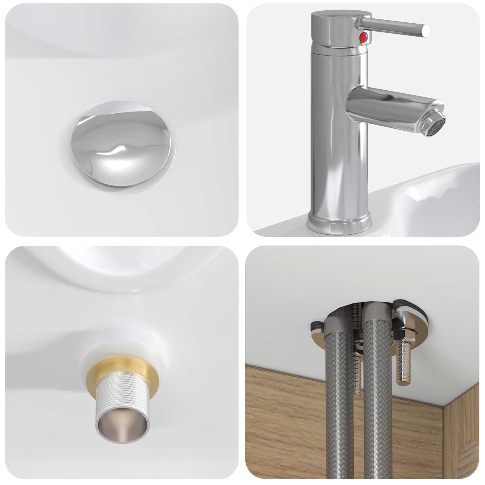 Lavabo da parete in rovere Artisan, 49,5 x 41 x 62,5 cm, con lavabo e scarico rapido, mobile da bagno, mobiletto per ospiti, facile da montare