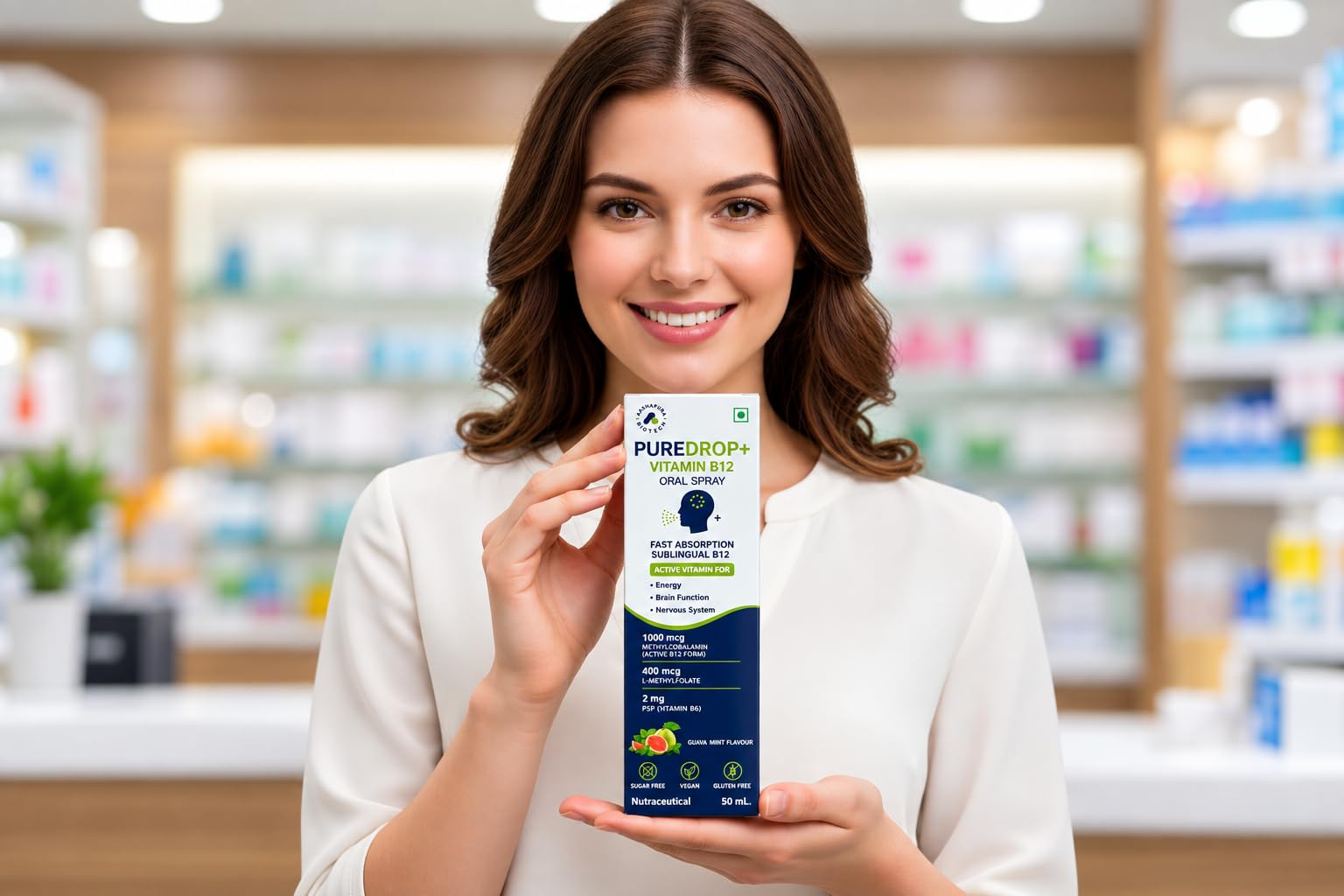 Vitamin B12 Sublingual Spray | Supports Energy, Brain Function & Nervous System Health | 1000 mcg Methylcobalamin, 400 mcg L-Methylfolate & 2 mg Vitamin B6 (P5P) | Guava Mint Flavour | Sugar Free & Vegan | 50 mL | by Aashapura Biotech — Amazon image 7