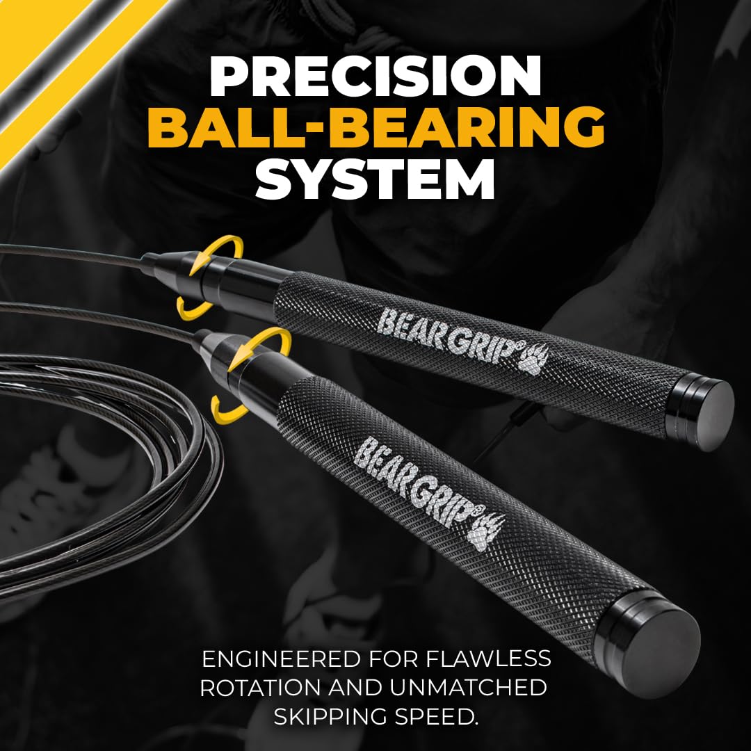 BEAR GRIP - Elite Speed - Corda per saltare per fitness e perdita di grasso, maniglie autobloccanti in alluminio antiscivolo, crossfit, MMA, boxe