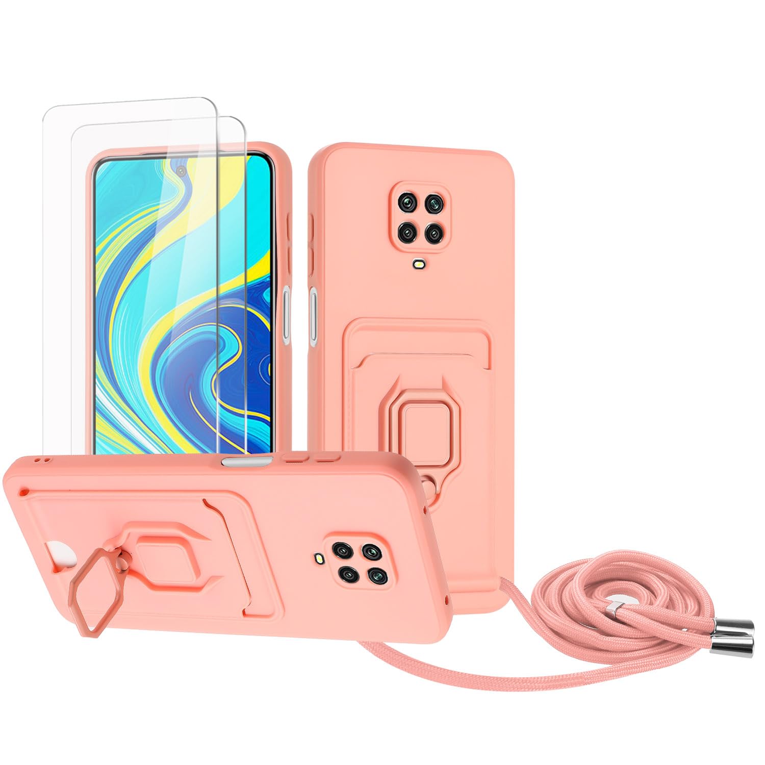Zallagre Funda con Cuerda Compatible con Redmi Note 13 Pro 5G,[2 Packs Cristal Templado],Ranura para Tarjetas,Cubierta de Cámara Deslizante Proteger,360 Anillo Soporte-Morado — view 15
