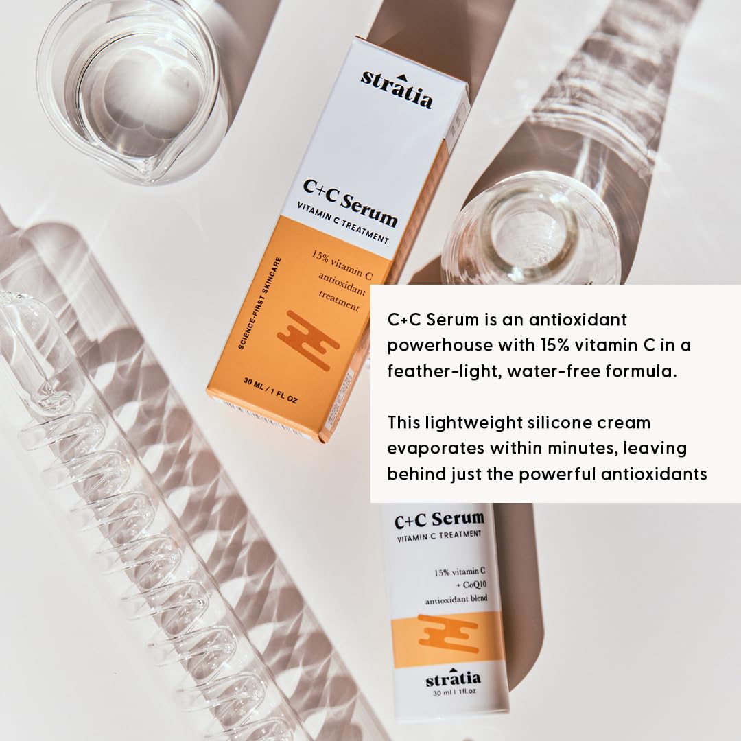 Stratia C+C Vitamin C Serum – 15% Potent Formula with 10% L-Ascorbic Acid for Bright, Even-Toned Skin - Non-Irritating, Water-Free Antioxidant Face Cream, 1 Fl Oz - Image 4