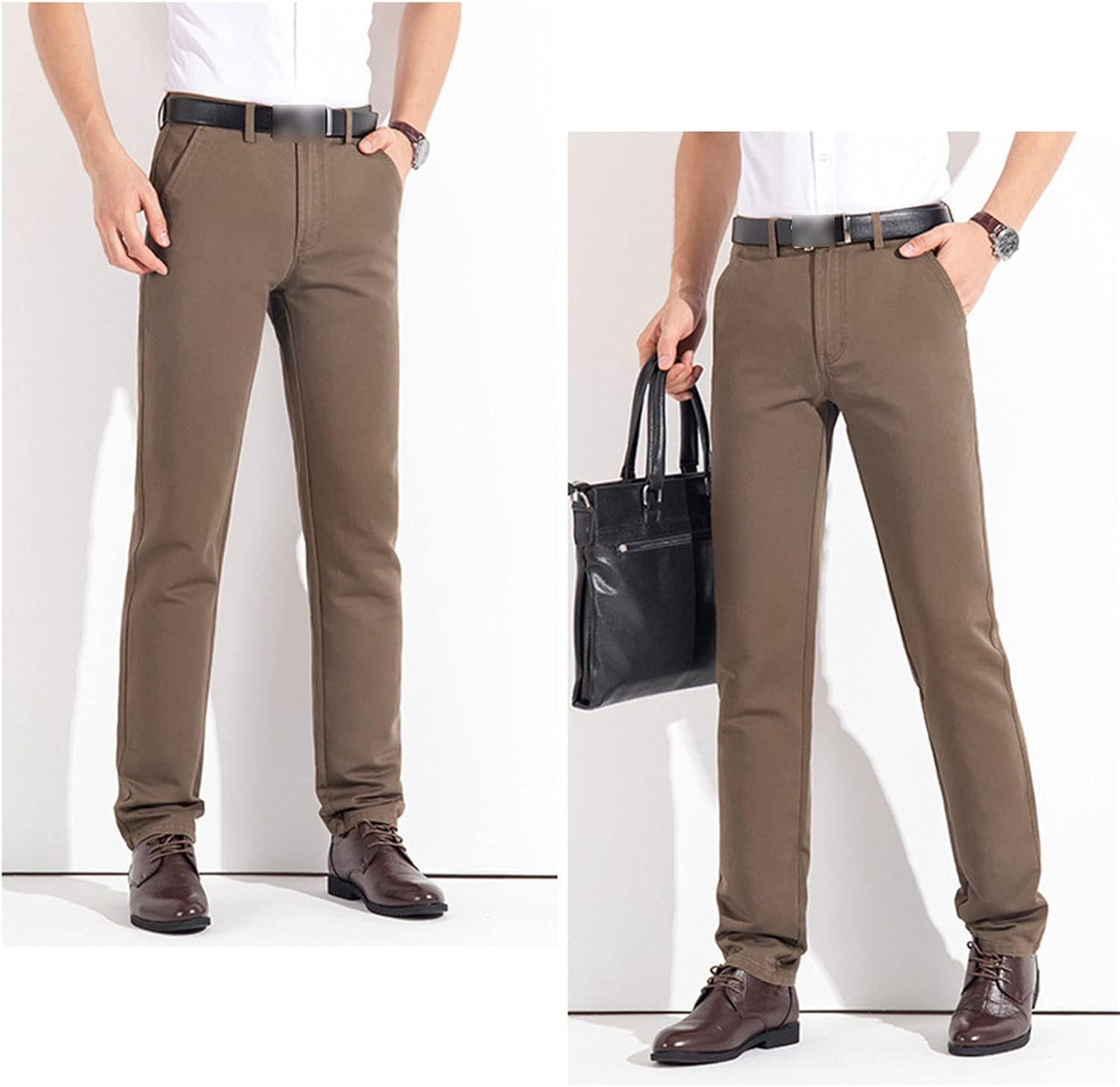 Men's Cotton Casual Straight Trousers Fit Signature Stretch Pant Iron Free Premium Flat Front Flex Waist Pant