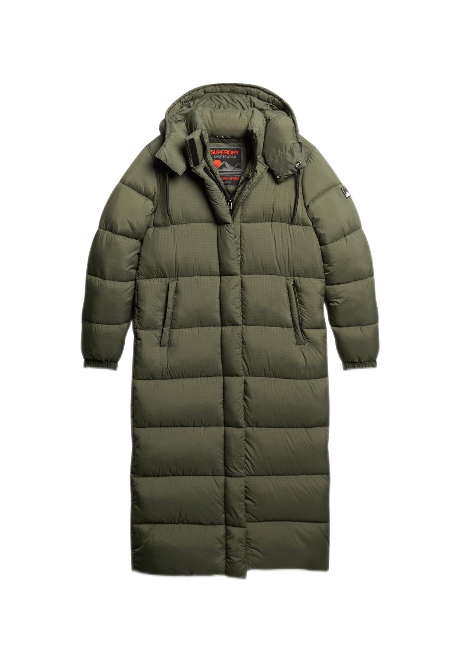 Superdry Women's Football Dark Moss Grid Ripstop Longline Puffer Jacket For 8