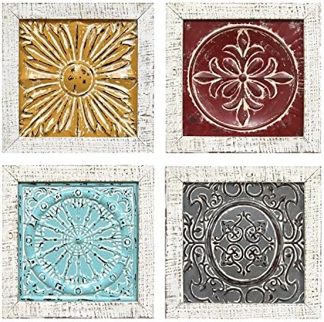 Stratton Home Decor S07709 Accent Tile Wall Art (Set of 4), 12.00 W x 1.00 D x 12.00 H Each, Multi