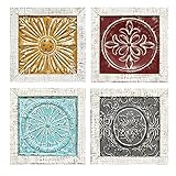 Stratton Home Decor S07709 Accent Tile Wall Art (Set of 4), 12.00 W x 1.00 D x 12.00 H Each, Multi