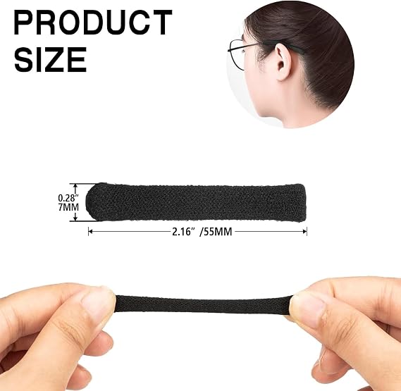 SAMLOO 3 Pairs Eyeglasses Ear Cushions for Glasses Eyeglasses Temple Tips Sleeve Protectors Non-Slip Comfortable Elastic Glasses Ear Cushion Eyeglass Ears Behind Guards Ends Arm Covers (3, Black)