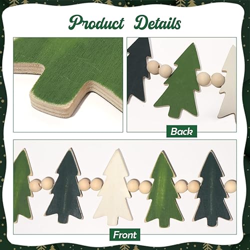 Miniatura 3 de Guirnalda de decoraciones de Navidad para interiores y exteriores 6.5 pies de árbol de Navidad de granja, cuentas de madera, decoración de Navidad,