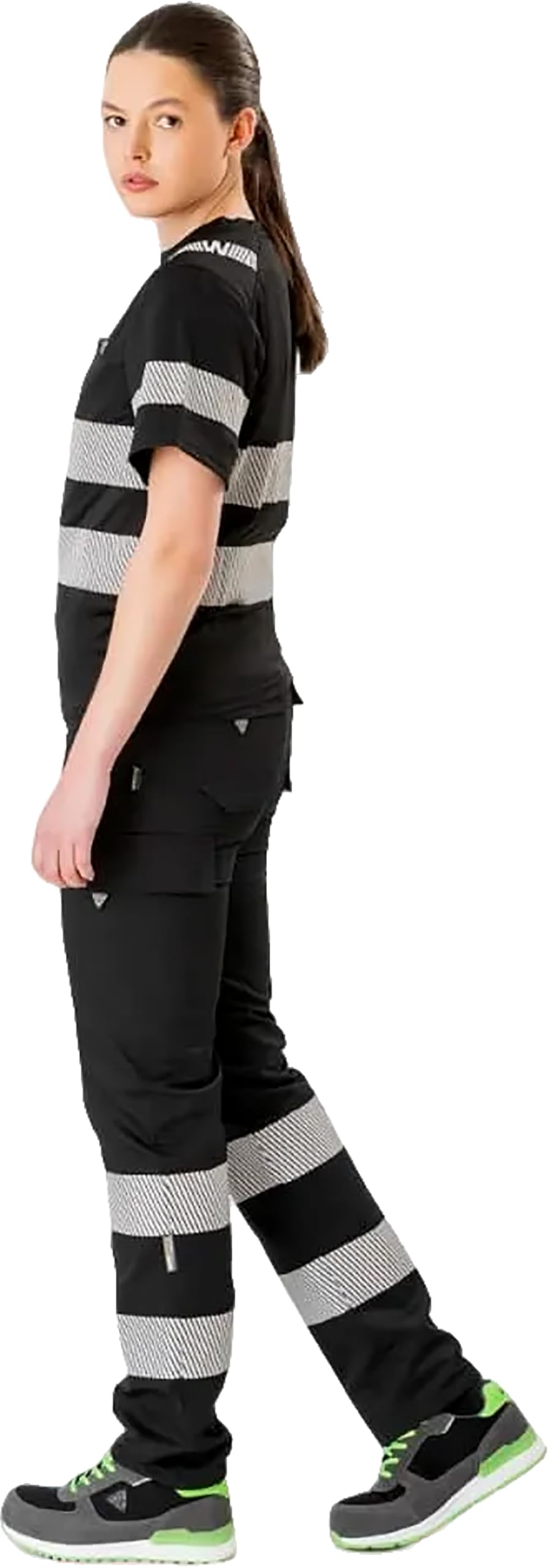 WORKTEAM Pantalón Alta Visibilidad Slim Fit de Trabajo, Cintas Reflectantes Segmentadas, Multibolsillos. Unisex