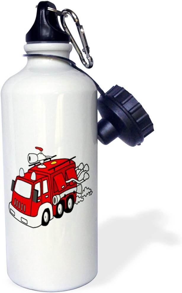 3dRose Cute Red Fire Truck Sports Water Bottle, 21 oz, White