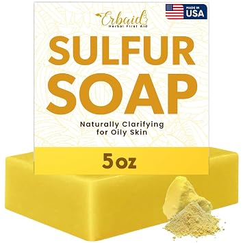 Erbaid Sulfur Soap Bar Sulfur Face & Body Wash Sulphur Facial Cleanser for Face and Body, Absorbs Excess Oil & Gently Cleanses Skin Natural Skincare Soap Bar, 5oz Made in USA