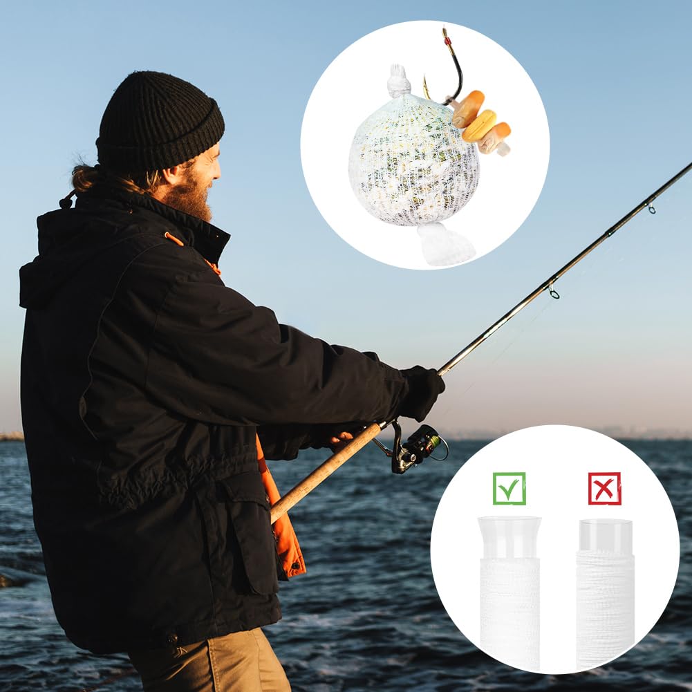 OFFCUP 5m Pêche Sacs Filet Bait avec Ciseaux, Filet de Pêche Soluble dans l'eau PVA,18mm 25mm 37 mm de Large, Accessoires de pêche à la Carpe Recharge avec Entonnoir et Piston Mesh pour Appâts