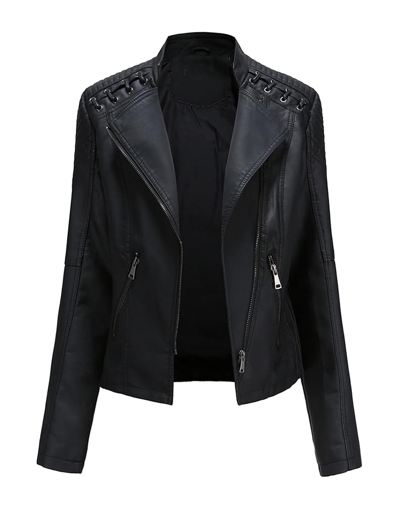 Amazon.com: REIRQIE Women's Faux Leather Moto Jacket Slim
