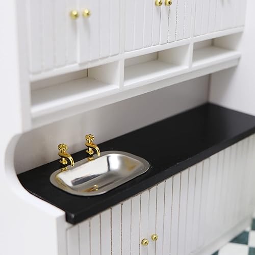 Miniatura 5 de Dollhouse Kitchen Set Miniature Wooden Furniture Cabinet Dining Room Kitchen Kit 112 Scale Wooden Dollhouse Accessories (Style A)