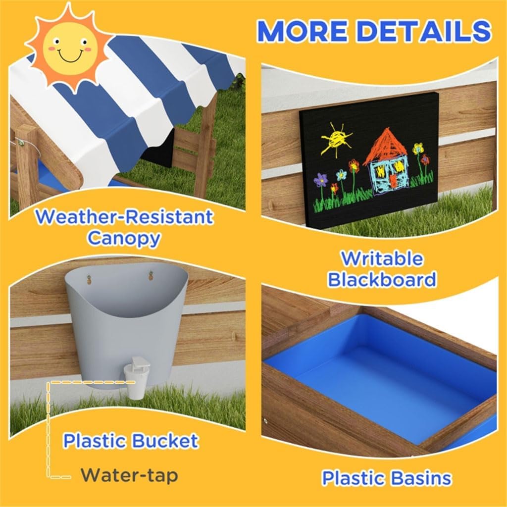 Kids Wooden Sandbox, Large Sandpit with 2 Bench Seats and Canopy Large Outdoor Cedar Sandpit for Aged 3-8 Years Old Outdoor Sandboxes for Backyard, Home, Lawn, Garden, Beach