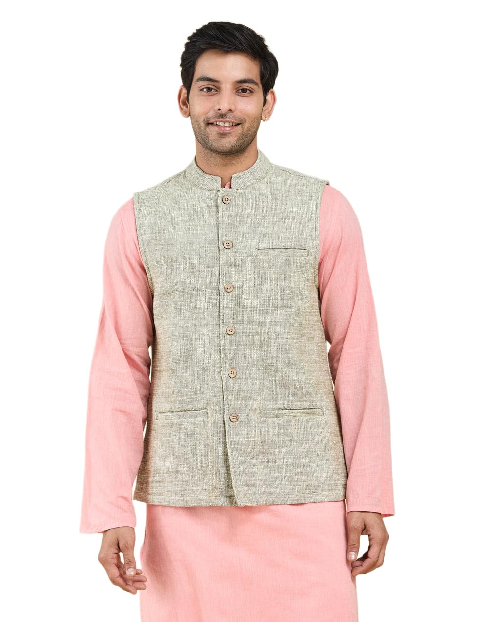 fabindia Green Cotton Nehru Jacket-picture-23