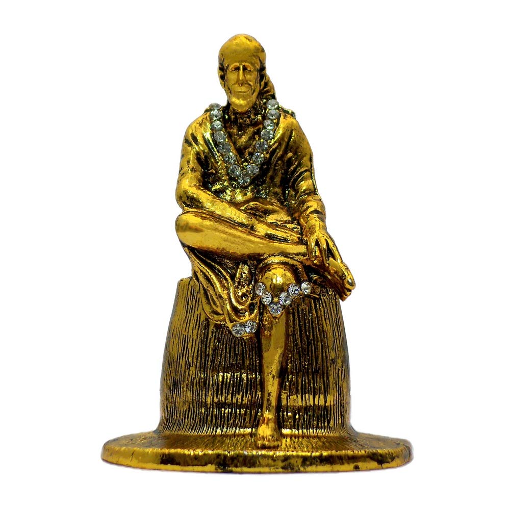 LE Exotica Sai Baba of Shirdi Blessing Murti Idol with Golden Electroplating to Worship & Gain Prosperity Spiritual Statuary Decoration for Home, Office Feng Shui & Vastu and for Car Dashboard