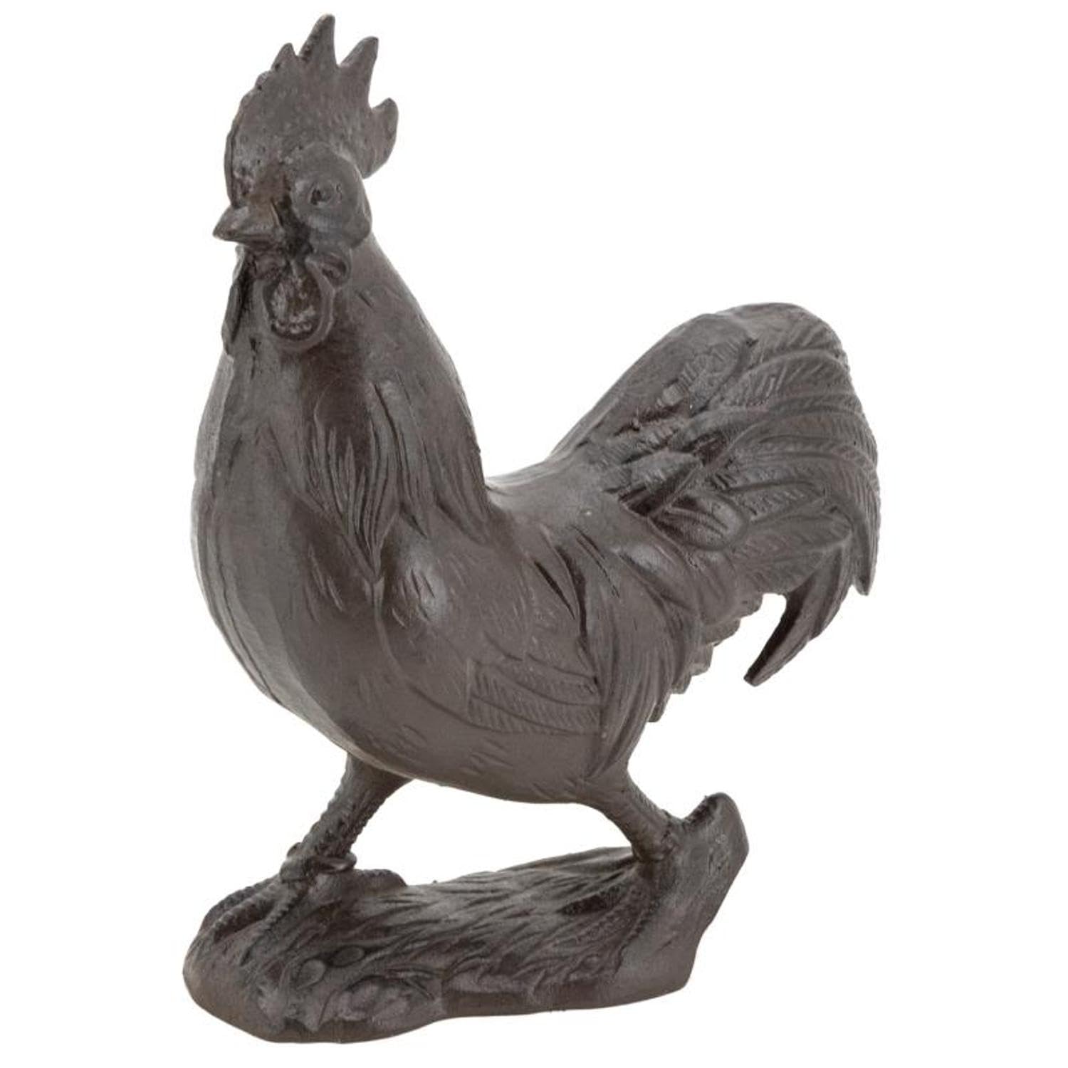 Coq en fonte AUBRY GASPARD marron foncé de 32 cm pour la décoration extérieure du jardin