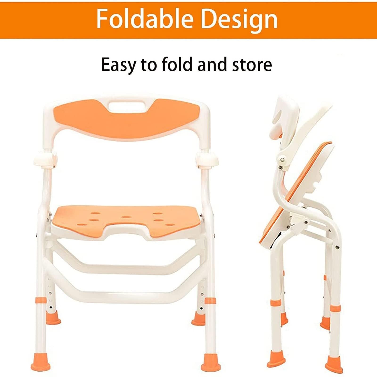 X&Z-XAOY Asiento De Ducha Regulable En Altura para Ancianos,discapacitados/Embarazadas Silla De Ducha Plegable con Brazos Y Respaldo Asiento De Baño Antideslizante Carga 330 Lbs