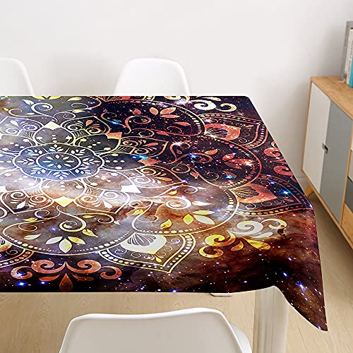 Nappe rectangulaire imprimé mandala marron 140x200 cm imperméable