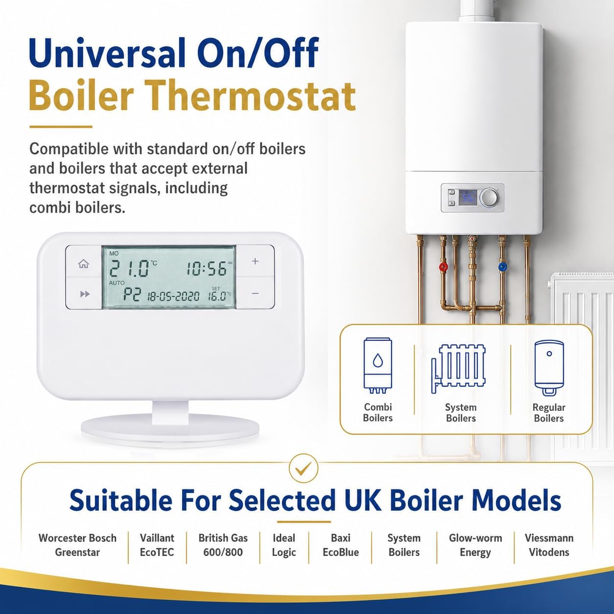 Termostato programable inalámbrico, controlador de temperatura ambiente con programación del sistema de calefacción