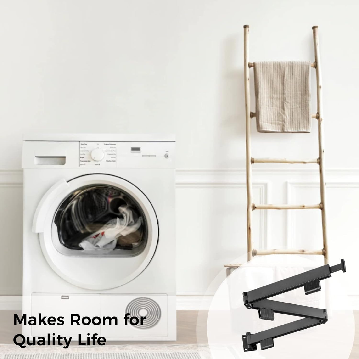 Foldable Drying Rack, 44.88 Inch Wall Mount Folding Clothes Hanger Rack with Towel Bar, Collapsible Coat Rack for Apartment, Laundry Room, Bathroom, Balcony, Indoor, Outdoor