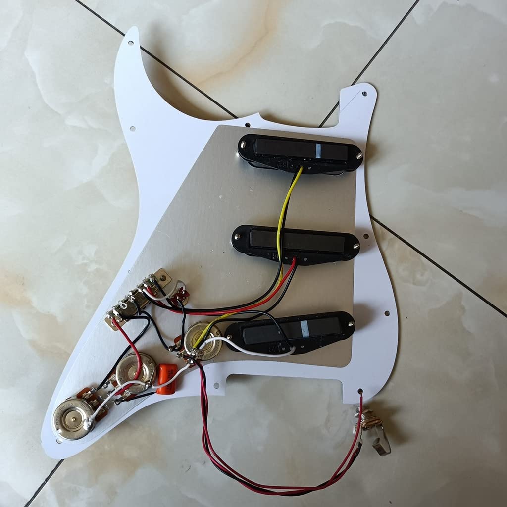 Ulepszony wstępnie okablowany pickguard SSS wielofunkcyjny przełącznik, czarny, przetworniki z pojedynczą cewką, 250 K, miedziane garnki do gitary elektrycznej Fender Stratocaster (naturalny)