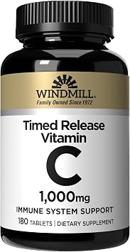 Windmill Natural Vitamins Vitamin C 1,000mg Time Released, with Rose Hips and Bioflavonoids, Packed with Antioxidants, Supports Immune System, 180 Servings, 180 Count