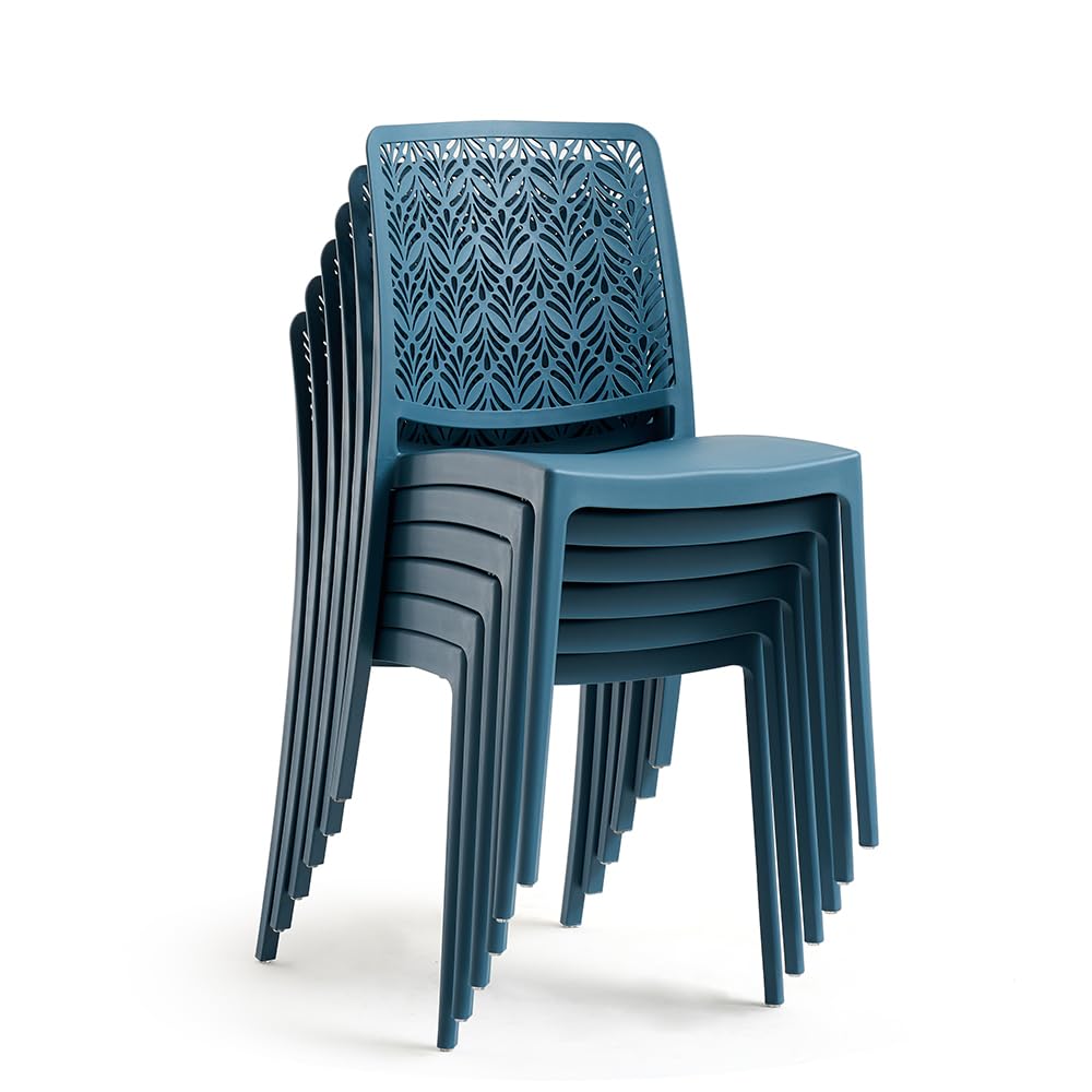 SIEDITI FUORI E DENTRO Sillas de Jardin en polypropylène Avec Fibre de verre, Sillas empilables pour extérieur ou intérieur, Design Moderne et ajouré - Yara (6 Sillas, Azul Petróleo)
