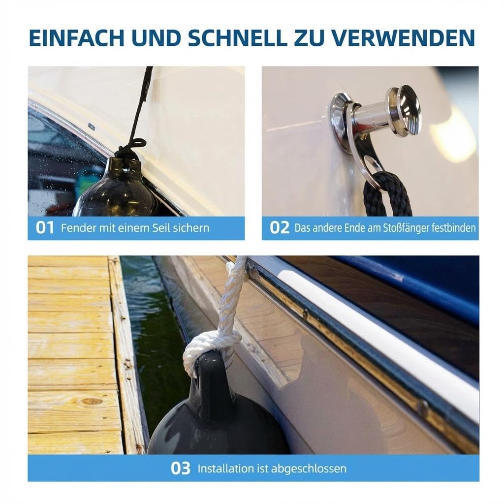 Garvee 4er Set Bootsfender Aufblasbar Mit Seilen, Luftpumpe & Tasche – Fender Für Boote 10–37 ft, Boot Puffer Anlegeschutz Für Yacht, Angelboot & Dock, Schwarz