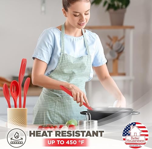 Miniatura 2 de Better Houseware Juego de utensilios de cocina de silicona, 5 piezas de utensilios de cocina de silicona roja, resistentes a las manchas y al olor,