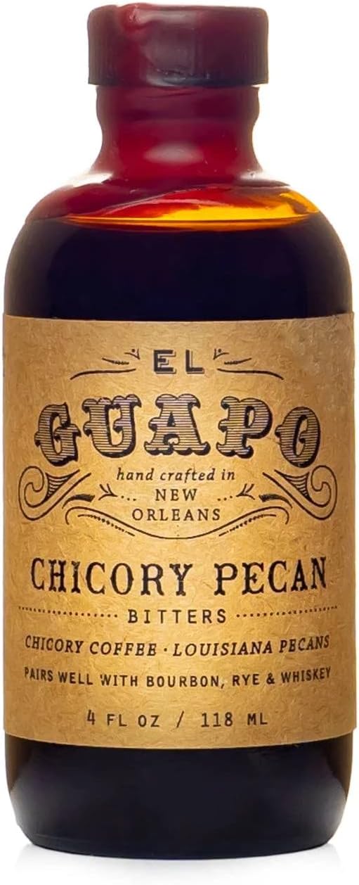 El Guapo Chicory Pecan Bitters 118ml - Handcrafted Aromatic Coffee & Pecan Flavor for Cocktails - Alcohol Free Award Winning Southern Specialty - Perfect for Old Fashioneds Baking & Mixology Creations