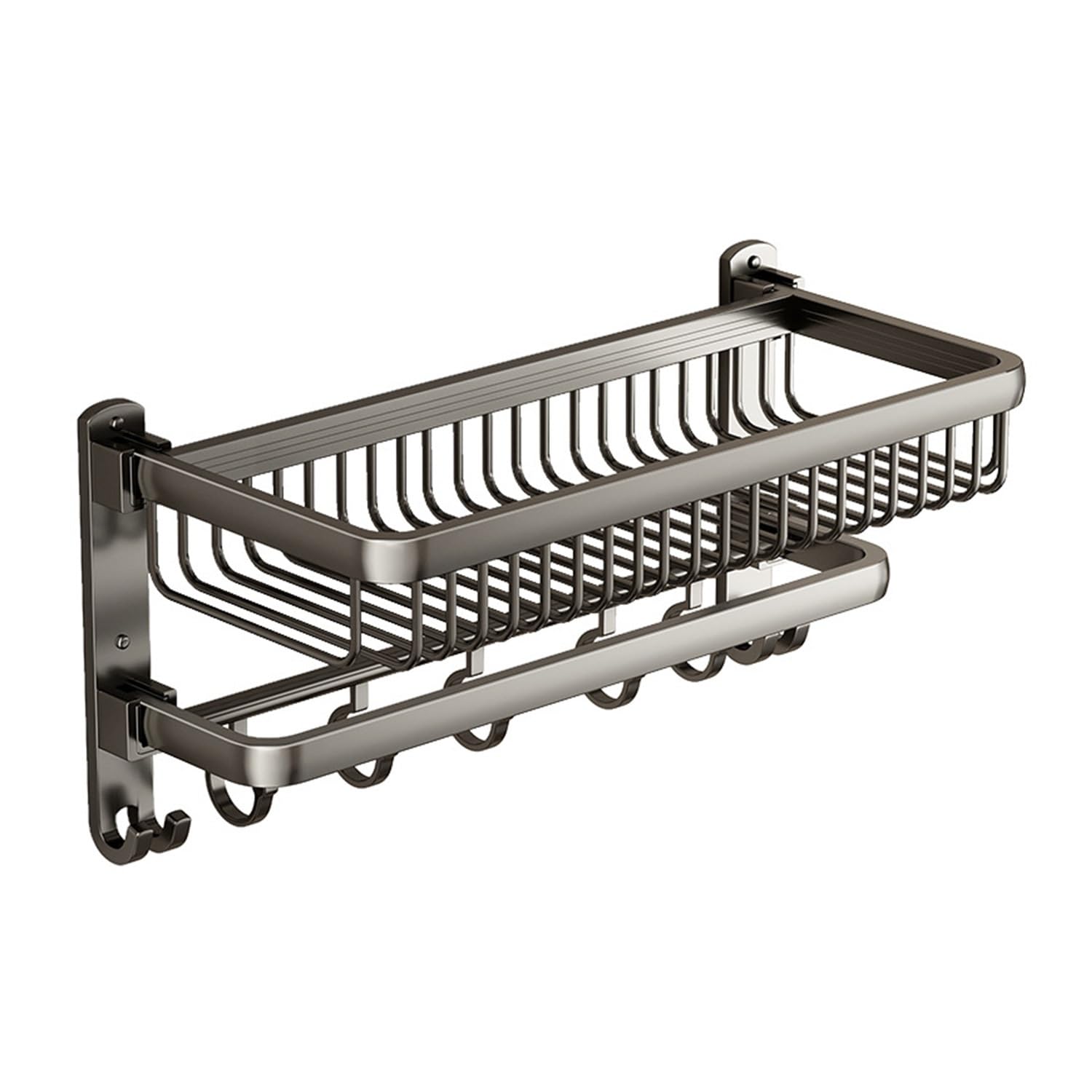 LMYSXAOZ No Drilling Shower Organizer Towel Rack Adhesive 2-story Bathroom Shelves Space Aluminum Shelf With Bar, Holder Hooks(40CM/15.7IN)