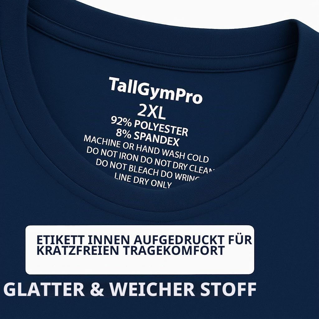 Herren Tall Gym Shirt – extra lang gegen Hochrutschen – Athletic Fit Performance-Stoff