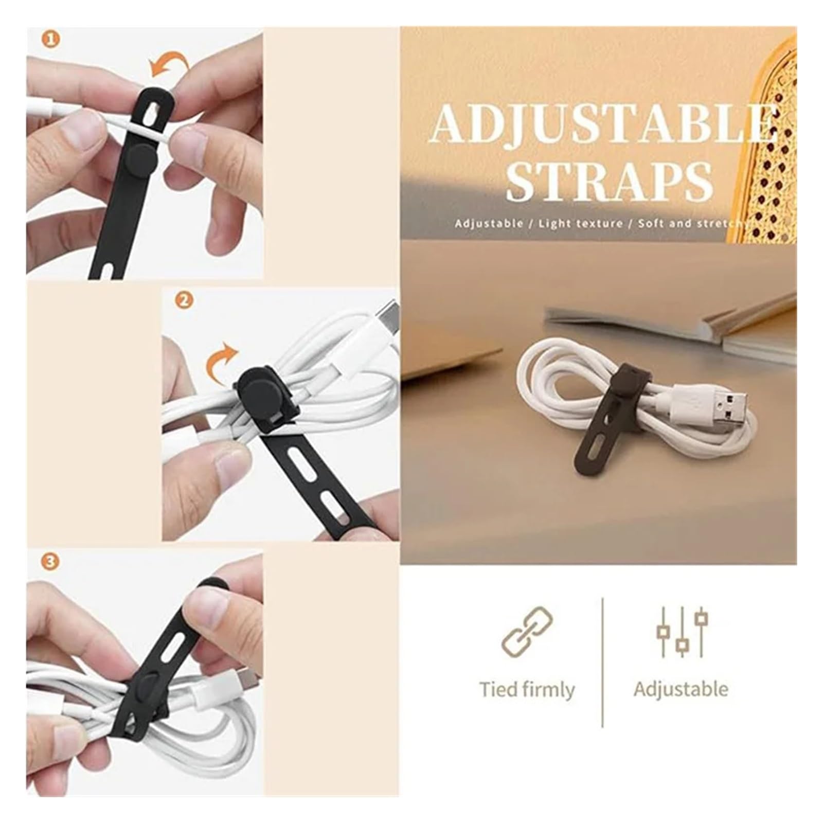 Bridas de nailon autoblocantes, 10 Uds. Bridas de cables silicona coloridas, ajustables, reutilizables, organizador resistente, gestión for sujetar y(Pink)