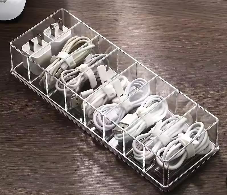Boîte à câbles transparente avec 8 séparateurs amovibles pour le rangement des fils