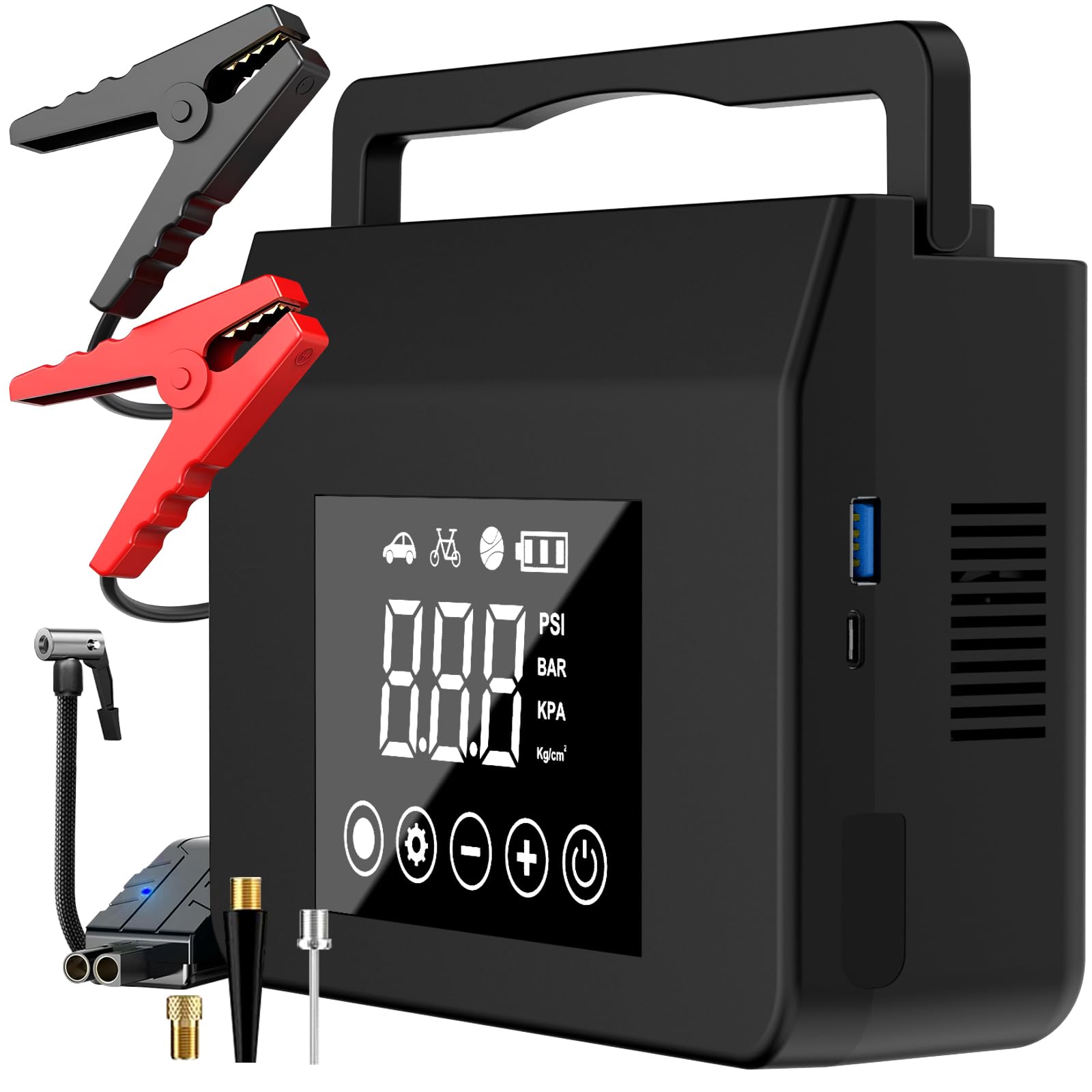 Portable Car Jump Starter with Air Compressor, Capapro 150PSI 4000A Fast Battery Jump Starter Charger with Digital Tire Inflator, Pack with Type-C Quick Charge