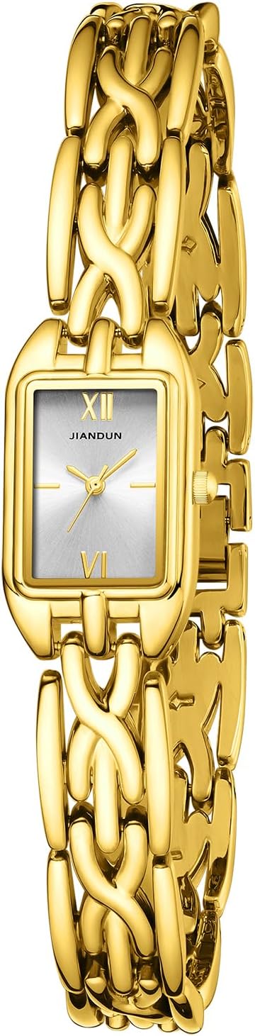 JIANDUN Vintage Petite Rectangular Womens Bracelet Watch, Adjustable Strap, Lady Watch Waterproof Design