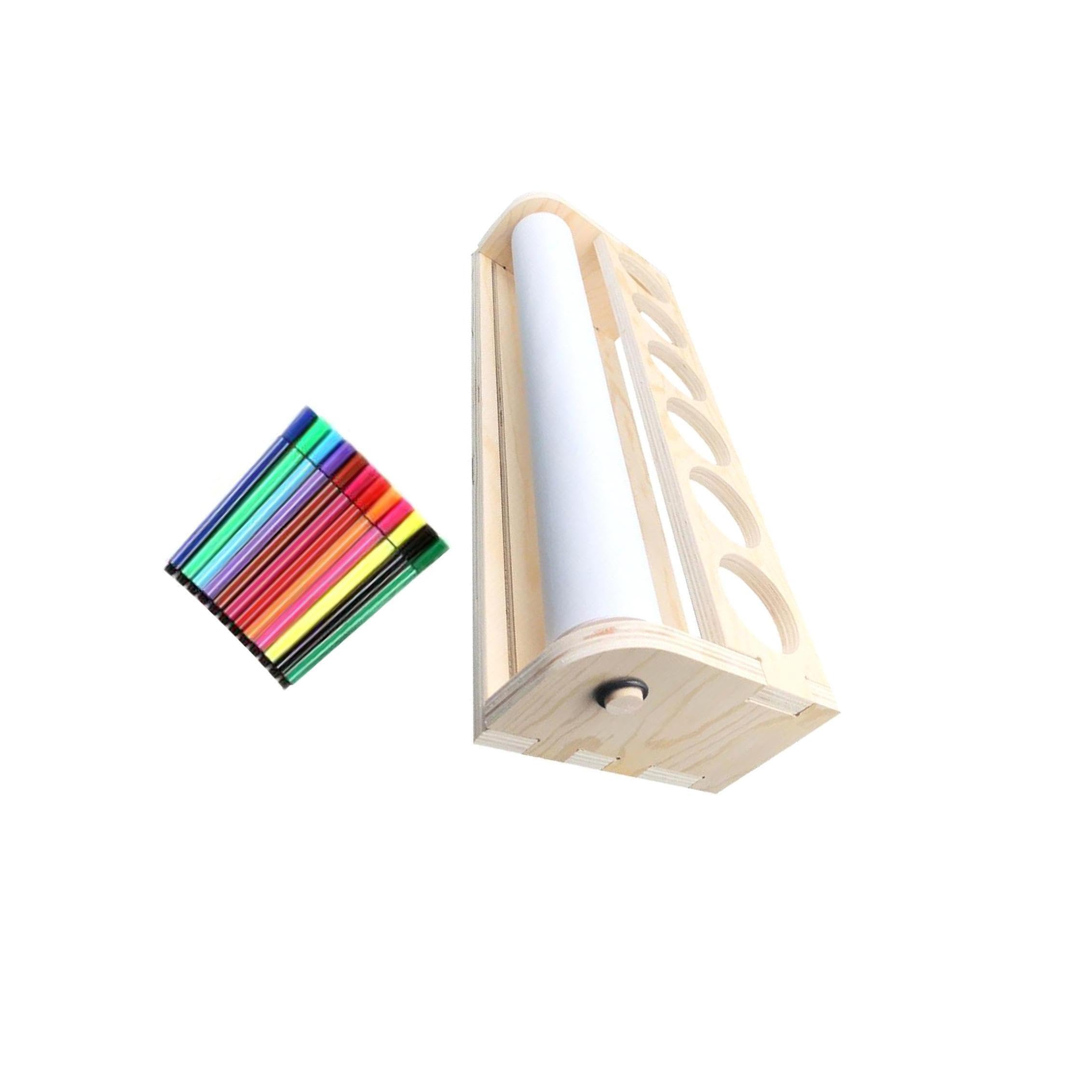 dijiusidy Porta rotolo di carta da disegno per bambini in legno leggero, | montare e con funzionalità di organizzazione, dispenser per rotoli di carta da regalo, per dipingere decorazioni da parete