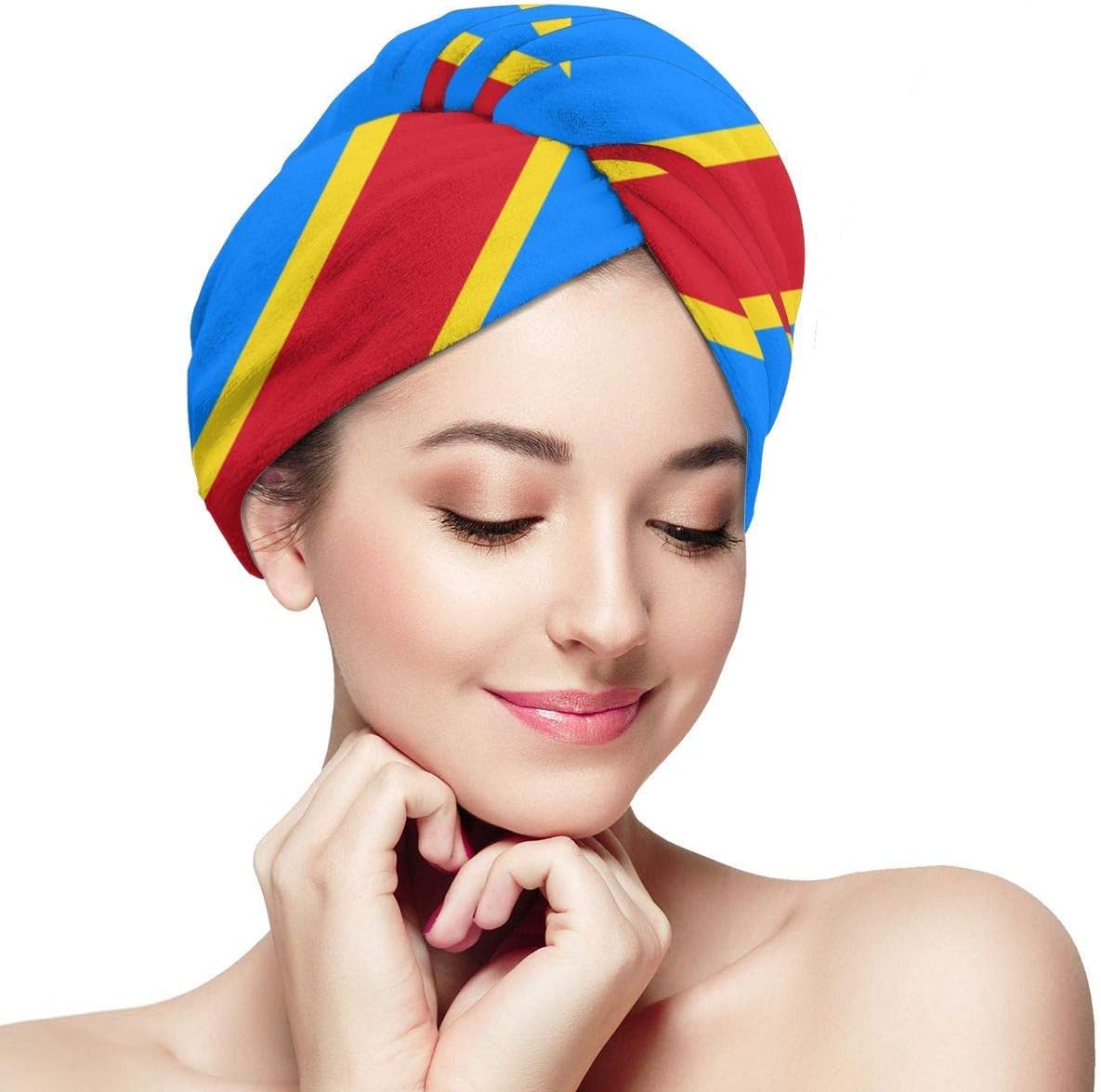 Congo Flag Hair Towels Wrap Fashion Buttons Dry Hair Hat Wrapped Bath Cap Absorbent Cap Fits Most Hair Types